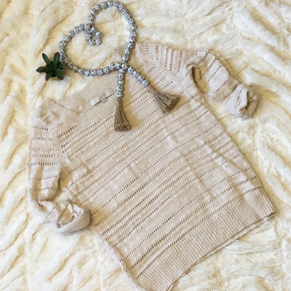 LOFT cotton/linen pointelle sweater
